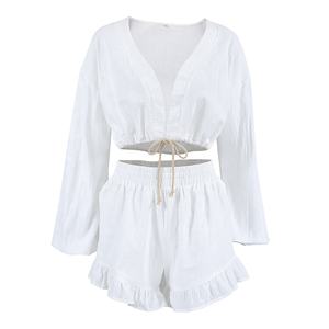 Conjuntos de trajes de mujer, pantalones cortos de dos piezas para mujer, <span class=keywords><strong>Capote</strong></span> de mermelada para mujer, conjunto de Top holgado con lazo de <span class=keywords><strong>moda</strong></span> para mujer - Product Image 4