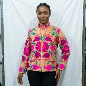 Sujani Ladies' Reversible Velvet Cotton <b>Jacket</b> Custom Logo <b>Quilted</b> Floral <b>Pattern</b> Bomber Varsity Style Autumn Coat XL Short - Product Image 4