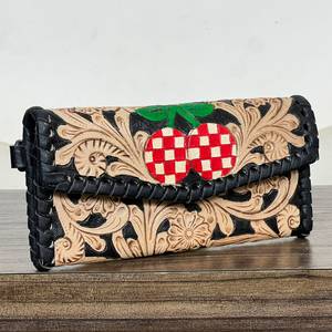 Carteras de mano de cuero genuino para mujer, nuevas y elegantes, con tarjetero y monedero con diseño a cuadros de cereza, ideales para compras. - Product Image 2