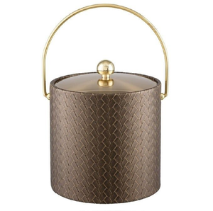 Vintage mid-century modern black leatherette ice bucket featuring a brass handle. Available at wholesale price. - Product Image 3