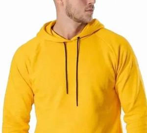 Men's Hooded Sweatshirt Regular Fit Knitted Fleece Casual Solid Color Autumn Wear Breathable Yellow Long Sleeve - Product Image 3