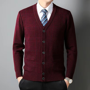Pull cardigan à col en V pour homme, manches longues, boutons, couleur unie, tricoté, vente en gros, pour l'hiver, logo personnalisé - Product Image 6