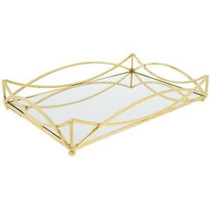 Stylish Metal And <b>Mirror</b> Tray For Living Room Decor And Serving Use With Elegant Reflective Surface - Product Image 1