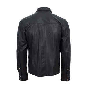 Veste en cuir style streetwear pour homme, noire, coupe ample, col chemise, simple boutonnage, manches courtes en PU - Product Image 2