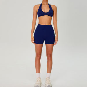 Ensemble 2 pièces sans couture pour femme : short de yoga taille haute et brassière de sport à dos nu, taille élastique, extensible, respirant et séchage rapide - Product Image 3