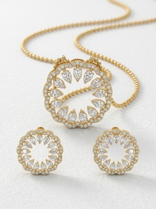 Collar de Diamantes Cultivados en Laboratorio con Corte Redondo/Pera de Platino, Pendientes a Juego, Joyería Unisex para Boda, Regalo de Oro de 14k Certificado para Fiesta - Product Image 4