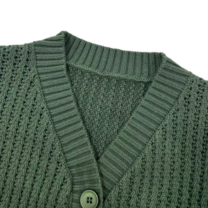 Suéter de Cuello Redondo, Manga Larga, Color Sólido, Cierre de Botones, Estilo Casual, Detalle de Rayas en Contraste, Largo Regular, para Mujer, Nailon/Acrílico - Product Image 6