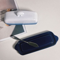 Beurrier en céramique moderne avec couvercle, motif ours polaire bleu ombré, en porcelaine, ustensile de cuisine fantaisie, cadeau, vente en gros