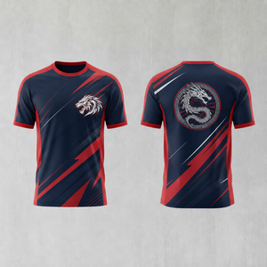 Camiseta Deportiva de Manga Corta para Hombre, de Poliéster, con Estampado por Sublimación, Diseño de Dragón y Tigre, Ajustada, con Patrón Geométrico, de Secado Rápido - Product Image 1