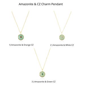 สร้อยคอจี้ทรงกลมประดับอะเมโซไนต์ธรรมชาติชุบทอง 18k พร้อมเพชร CZ เม็ดเล็กๆ ติดตั้งบนตัวเรือนแบบเบเซล พร้อมสายสร้อยแบบเคเบิล สำหรับผู้หญิงและเด็กผู้หญิง - Product Image 2