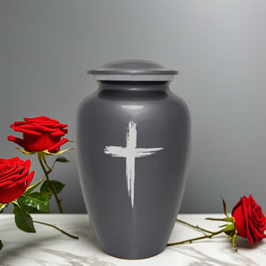 Urne funéraire classique grise pour adultes, souvenir pour les cendres, impression de croix sainte, couleur personnalisée, urne funéraire pour adultes, pots de cendres commémoratifs - Product Image 3
