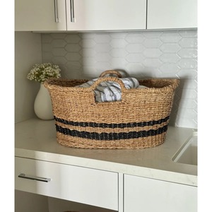 Oval seagrass <b>basket</b> with integrated handle Handmade <b>Storage</b> <b>Basket</b> Wholesale eco-friendly Made in Vietnam - Product Image 5