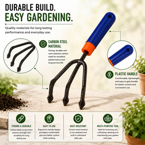 Cultivateur manuel robuste pour jardin avec trois pointes solides pour ameublir la terre, désherber, planter et cultiver - Product Image 3