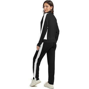 Ensemble de survêtement pour femme en coton et polyester, style vintage, veste zippée, pantalon évasé, ensemble décontracté rétro - Product Image 4