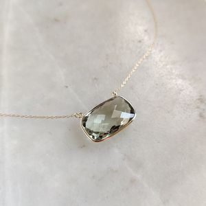 Pendentif en améthyste verte naturelle, taille coussin rectangulaire, en or 14 carats, 12x20 mm, bijoux fins et élégants pour femmes, vente en gros - Product Image 1