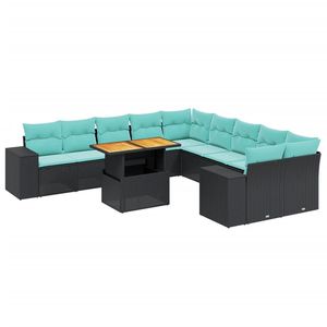 Black Poly Rattan Patio <b>Sofa</b> <b>Set</b> With Cushions 11 Piece Outdoor Garden Furniture Contemporary Design - Product Image 2