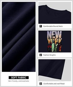 เสื้อยืดคอกลมแขนสั้นสีดำสำหรับผู้ชาย พิมพ์ลายนิวยอร์กซิตี้ ผ้าฝ้ายเจอร์ซีย์ 100% ทรงปกติ สวมใส่สบาย ดีไซน์พิมพ์ลายภาพถ่าย - Product Image 4