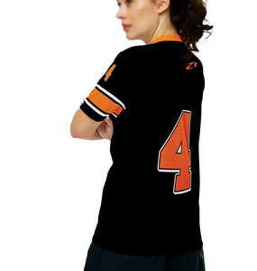 Maillot de football américain unisexe noir et orange en mesh respirant, col en V, tenue d'équipe, logo personnalisé, OEM, marque privée, t-shirt de sport - Product Image 3