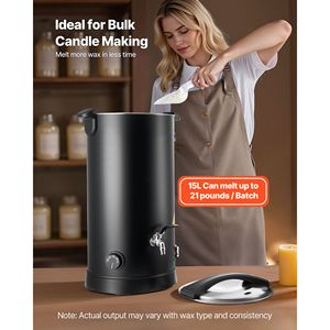 Fonditore di Cera da 15,9 Qts per la Produzione di Candele, Riscaldamento Rapido e Uniforme, Nuovo, con Beccuccio Facile da Versare, Base a Clessidra e Controllo della Temperatura - Product Image 4