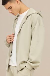 Custom Logo Heavyweight Boxy Drop Shoulder Zip <b>up</b> Hoodie 100% Cotton Fabric Wholesale Unisex Casual Sports Hoodies Men - Product Image 2