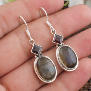Boucles d'oreilles en labradorite naturelle chatoyante en gros, en argent sterling 925, pour femmes, bijoux fins, directement de l'usine - Product Image 1