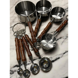 8 Piece <b>Set</b> Stainless Steel Cutlery <b>Set</b> <b>Measuring</b> <b>Cups</b> And Spoon <b>Set</b> With 250ml Capacity With Wooden Handles Shiny Polished - Product Image 1
