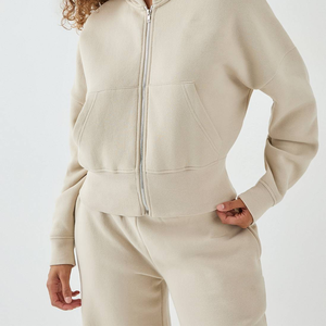 Ensembles de sweats à capuche zippés personnalisés de haute qualité et de pantalons de survêtement à jambes larges, vente en gros, vêtements décontractés pour femmes à grammage élevé, fournisseur OEM - Product Image 5