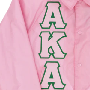 Chaqueta Ligera Casual para Mujer, Marca AKA, Color Rosa, con Botones Frontales, Letras Bordadas Verdes y Escudo, para Hermandades - Product Image 5