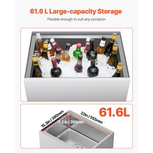 Carrello Refrigerante Commerciale in Acciaio Inox da 61,6 L con Coperchio Scorrevole, Contenitore per Ghiaccio e Bevande 24 X 19,1 X 36,8 - Product Image 2