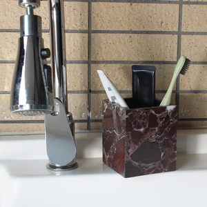 Natural Rosso Levanto Marble <b>Square</b> Storage Container for Toothbrush/Makeup Brush/Pens, Countertop Organizer Bathroom - Product Image 3