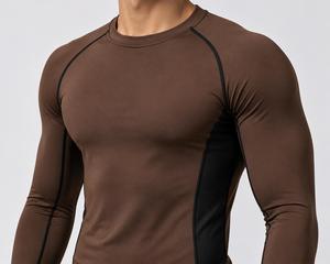Camiseta de compresión de manga larga para hombre, a la moda, hecha a medida, de ajuste ceñido, de secado rápido, transpirable, con cuello redondo, deportiva, de punto, lisa, para uso activo. - Product Image 3