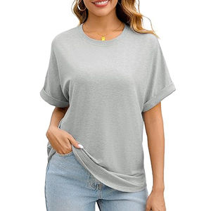 Camisetas de Manga Corta para Mujer, Corte Holgado, Estilo Casual de Verano, Cuello Redondo, con Logotipo Personalizado Impreso en Lona Gris y Bordado - Product Image 6