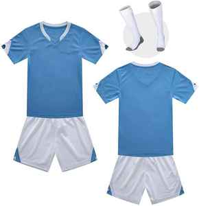 Quick Dry <b>Polyester</b> Custom Soccer Uniform Set Yellow Blue V-Neck Short Sleeve Jersey Shorts and <b>Socks</b> Unisex Adult Sportswear - Product Image 5