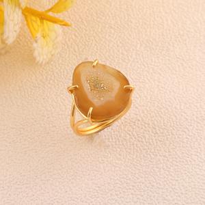 Anillo de Ágata Druzy Naranja, Chapado en Tono Dorado, Anillo Ajustable Abierto, Anillo Hecho a Mano para Mujer - Product Image 5