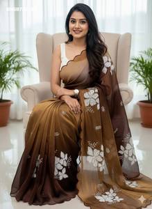 Sari indien traditionnel JMC de conception Evergreen, magnifique et fantaisie, avec broderie double sequencée, fabriqué en Inde - Product Image 3