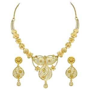 Wholesale <b>Fashion</b> <b>Necklaces</b> 14K18K24K Micron Gold Plated Forming <b>Necklaces</b> Traditional Floral Design Matching Drop Earrings Set - Product Image 4