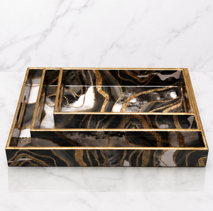 Luxury <b>Black</b> Marble Resin Serving Tray Set Handmade Decorative Coffee <b>Table</b> Ottoman <b>Vanity</b> Display Tray Set Custom - Product Image 5