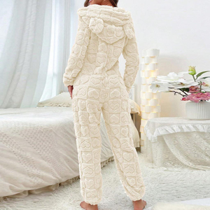 Pijama Enterizo con Capucha para Mujer, Manga Larga, Color Sólido, Tejido de Hilo Teñido, 100% Poliéster, Impermeable, con Cierre de Cremallera, Invierno, 220g - Product Image 6