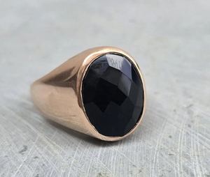 925 Sterling Silver Black Onyx Signet <b>Ring</b> 14K Rose Gold Plated Mens Statement <b>Ring</b> Bold Jewelry Gift - Product Image 1