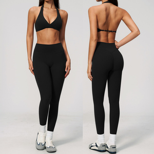 Conjunto de Yoga de 2 Piezas para Mujer, Secado Rápido, Ligero, Sin Costuras, Sujetador Deportivo con Cuello en V, Leggings Deportivos de Cintura Alta con Efecto Levanta Glúteos, Sensación de Segunda Piel - Product Image 3