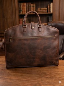 Bolsa de Viaje para Trajes de Cuero Auténtico Hecha a Mano, Resistente, con Cierre, Informal, Simple, para Negocios, Venta al Por Mayor - Product Image 6