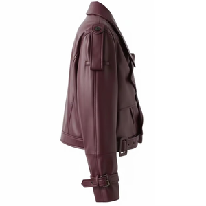 Chaquetas de Cuero Genuino Borgoña Clásicas de Moda para Mujer, Chaquetas Vintage con Logotipo Personalizado, Chaqueta de Cuero Corta, Ropa Urbana - Product Image 3