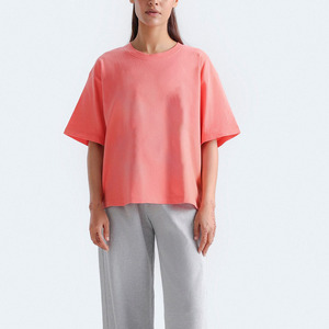 T-shirt en coton corail pour femme, col rond, couleur unie, manches courtes, streetwear d'été, jersey tricoté, séchage rapide, respirant - Product Image 1
