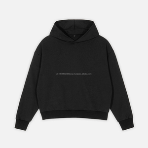 Logotipo personalizado en blanco de gran tamaño Boxy recortada sudaderas con capucha sin bolsillo hombres peso pesado 100% algodón francés Terry 500 Gsm Sudadera con capucha - Product Image 1