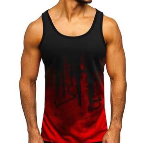 <b>Men's</b> Dripping Print Tank <b>Top</b> O-Neck Sleeveless Casual Breathable Polyester Vest - Product Image 2