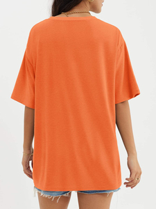 Camiseta de Manga Corta con Cuello Redondo Extra Grande para Mujer, Color Naranja, Corte Holgado, 100% Algodón Jersey, Ropa Casual de Primavera/Verano - Product Image 3