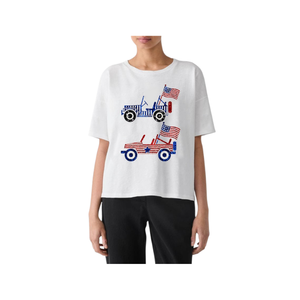 Listo para Usar, Venta al por Mayor, Novedad 2026, Camiseta Casual de Verano con Bordado y Parches, Manga Corta, para Mujer, Día Nacional de EE. UU. - Product Image 5
