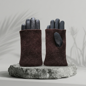 Gants en peau de mouton HARAZ HRZ-458 pour femme, impression par transfert thermique, compatibles écran tactile, détection par aiguille, respirants, poignets tricotés, longueur poignet - Product Image 5
