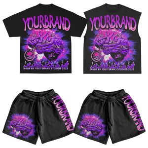 High Quality Eco-Friendly Summer Polo Shirt Shorts <b>Set</b> for Men Vintage Street Casual Patch Embroidered Double Waist 2-Piece - Product Image 2