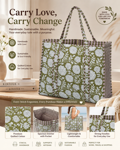 Sac fourre-tout matelassé |   Sac de courses réutilisable en coton |   Grand sac à bandoulière à fleurs |   Sac de transport quotidien pour femmes - Product Image 5